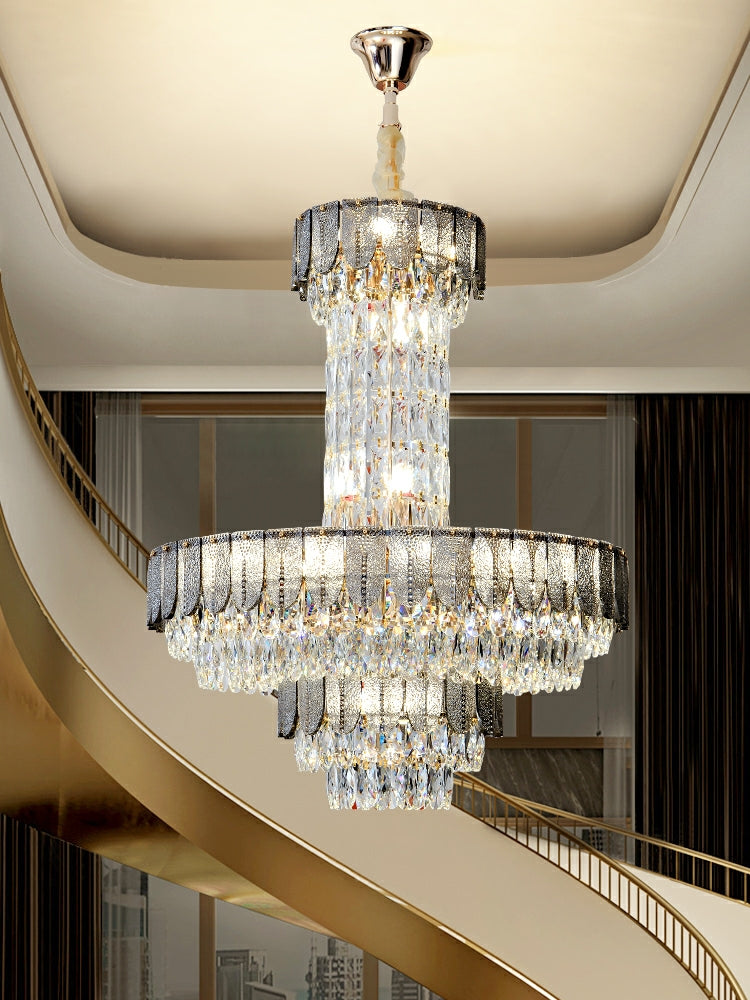 Restaurant/ Hotel Chandelier Foyer Duplex High Ceiling Light Fixture For Staircase/ Living Room In Gray/ Amber/ Blue Trimmed-Momo Lighting