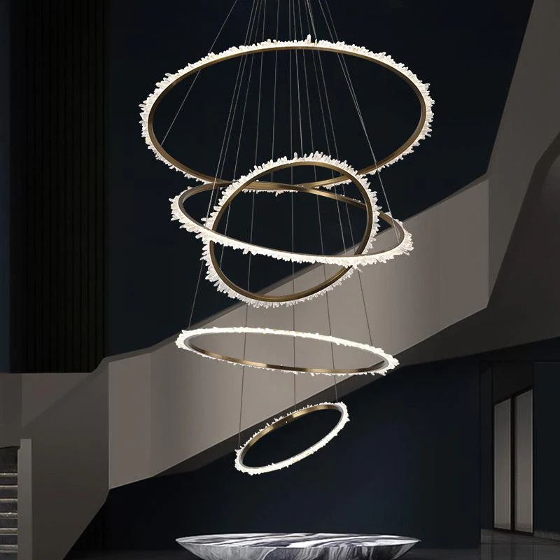 Rose Rock Crystal Multi-rings Chandelier Modern Chandelier Staircase-Momo Lighting