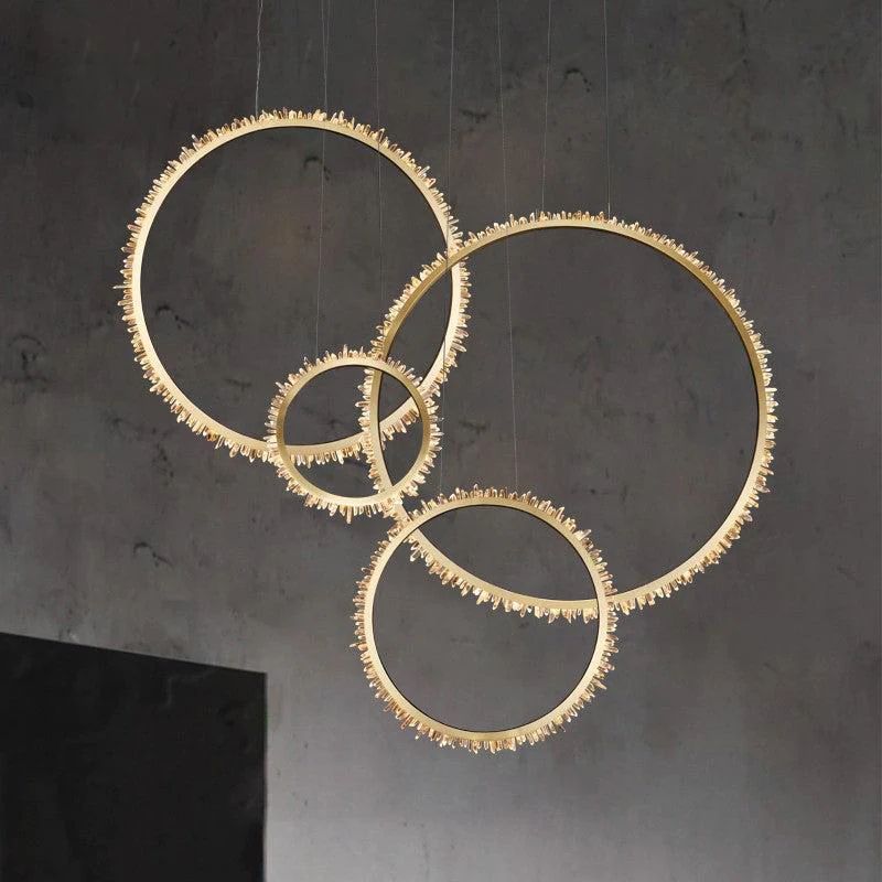 Rose Rock Crystal Ring Chandelier Contemporary Chandelie Staircase-Momo Lighting