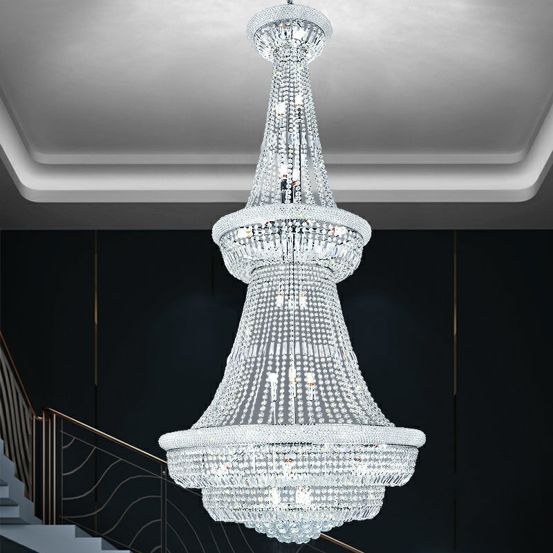 Silver/ Chrome Extra Large Crystal Chandelier Foyer Entryway Long Ceiling Lighting Fixture For Staircase-Momo Lighting