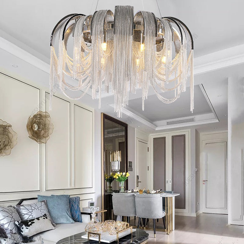 Sophian Aluminum Chain Tassel Round Chandelier-Momo Lighting