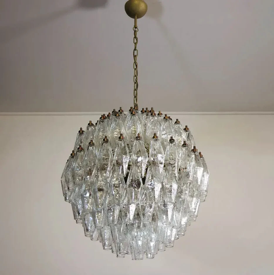 Spherical Murano Poliedri Clear Glass Chandelier 23.6"-Momo Lighting
