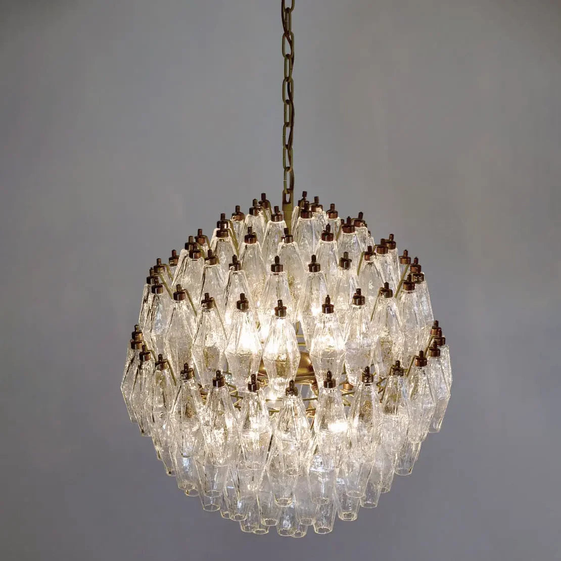 Spherical Murano Poliedri Clear Glass Chandelier 23.6"-Momo Lighting