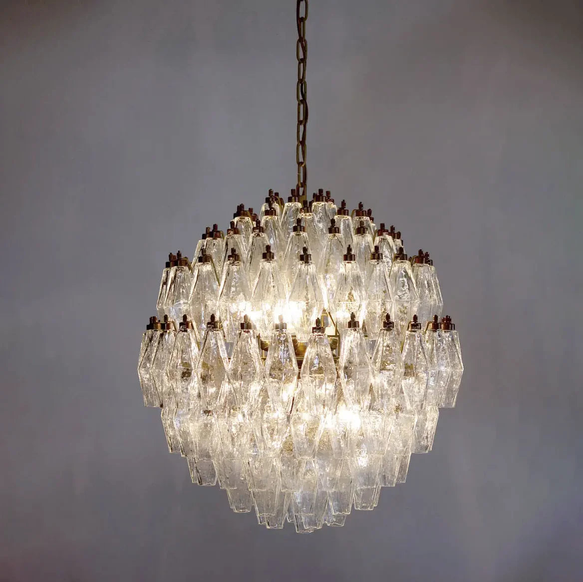 Spherical Murano Poliedri Clear Glass Chandelier 23.6"-Momo Lighting