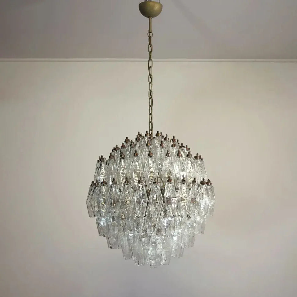Spherical Murano Poliedri Clear Glass Chandelier 23.6"-Momo Lighting