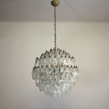 Spherical Murano Poliedri Clear Glass Chandelier 23.6"-Momo Lighting