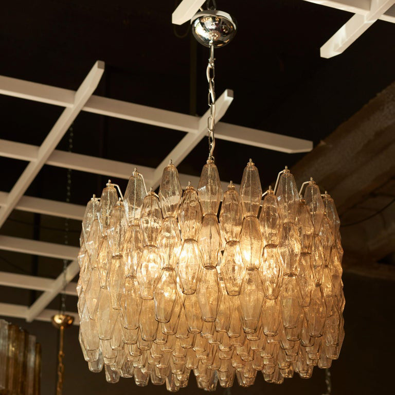 Spherical Murano Poliedri Clear Glass Drum Chandelier-Momo Lighting