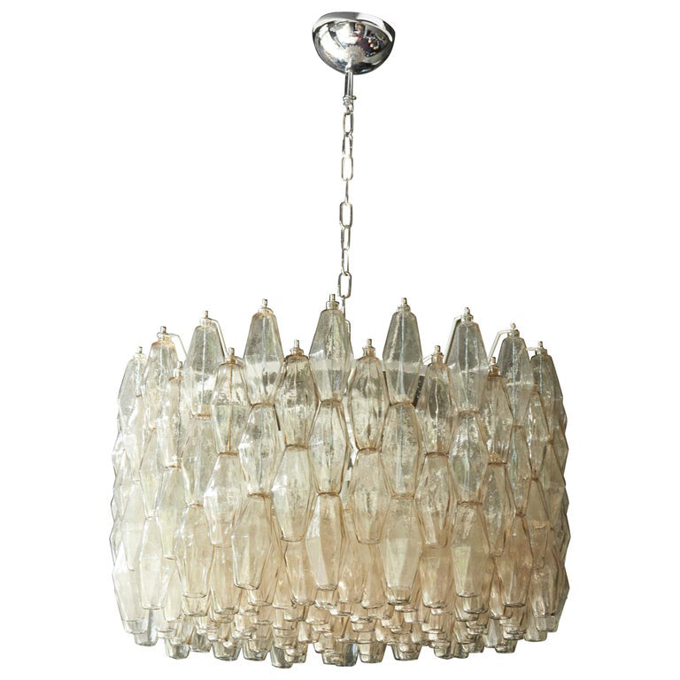 Spherical Murano Poliedri Clear Glass Drum Chandelier-Momo Lighting