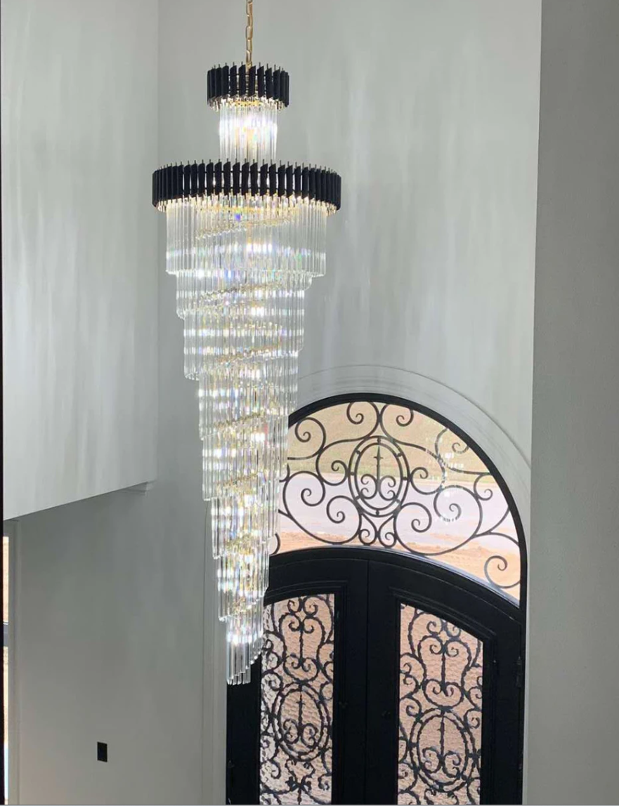 Spiral Crystal Chandelier For Foyer/ Staircase-Momo Lighting