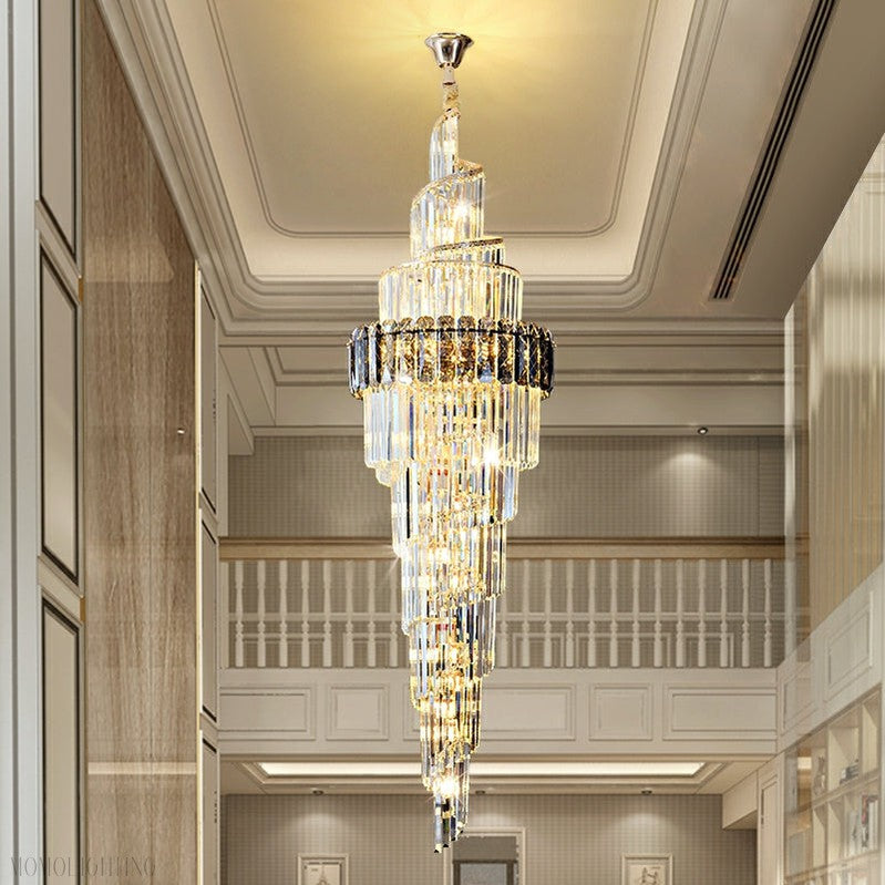 Spiral High Ceiling Light Fixture Long Crystal Chandelier For Foyer Staircase/ Living Room-Momo Lighting