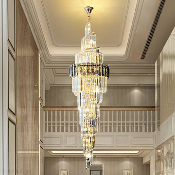 Spiral High Ceiling Light Fixture Long Crystal Chandelier For Foyer Staircase/ Living Room-Momo Lighting