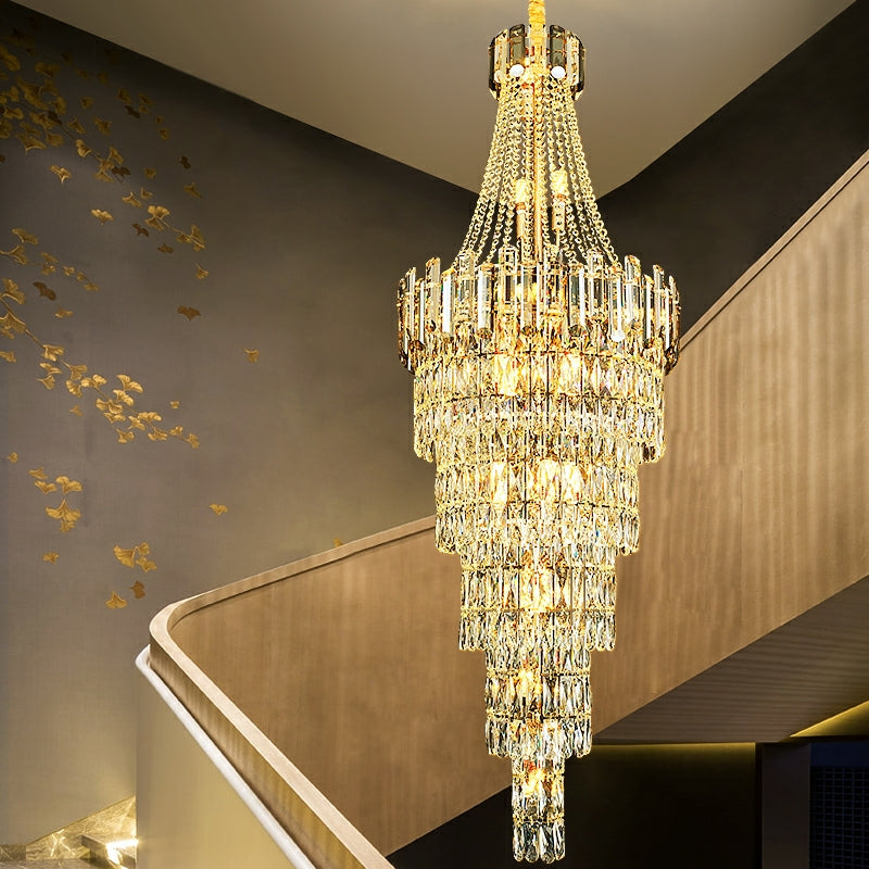 Stylish Foyer Long Staircase Chandelier Large Crystal Ceiling Lighting Fixture For Living Room Decoration-Momo Lighting