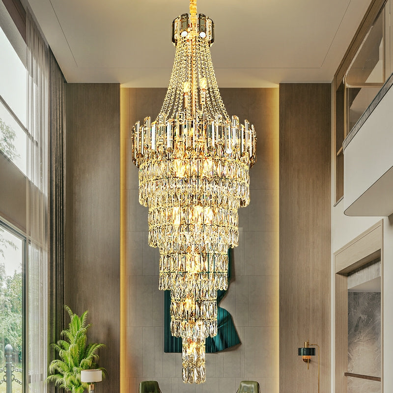 Stylish Foyer Long Staircase Chandelier Large Crystal Ceiling Lighting Fixture For Living Room Decoration-Momo Lighting