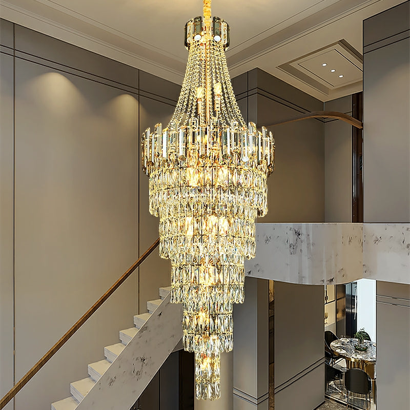 Stylish Foyer Long Staircase Chandelier Large Crystal Ceiling Lighting Fixture For Living Room Decoration-Momo Lighting