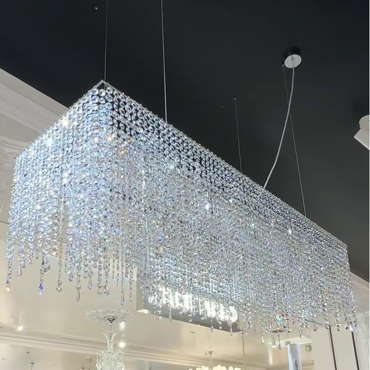Tassel Rectangle Crystal Chandelier For Dining Room Island Kitchen-Momo Lighting