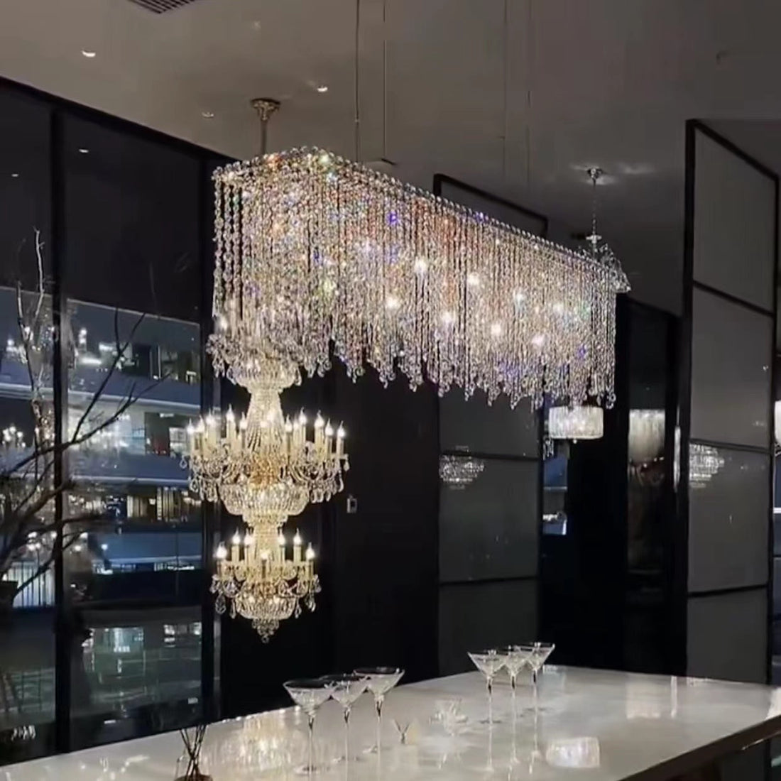 Tassel Rectangle Crystal Chandelier For Dining Room Island Kitchen-Momo Lighting