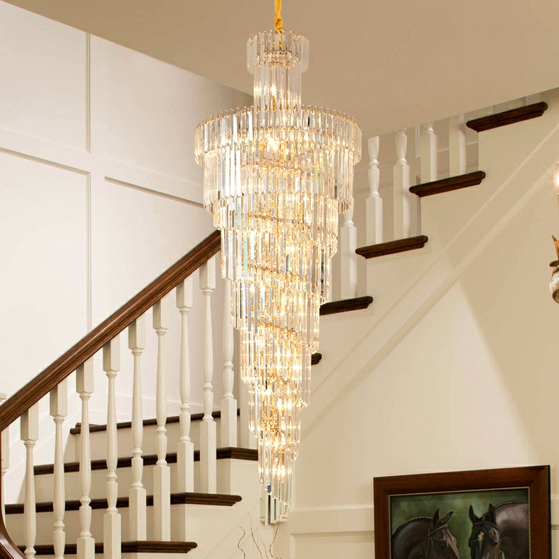 Tiered Foyer Staircase Spiral Crystal Chandelier Hotel Hall/ Entrance High Ceiling Pendant Lighting Fixture-Momo Lighting