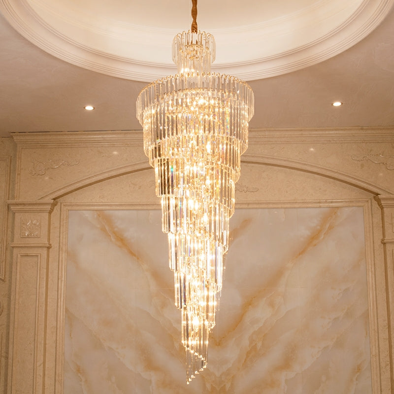Tiered Foyer Staircase Spiral Crystal Chandelier Hotel Hall/ Entrance High Ceiling Pendant Lighting Fixture-Momo Lighting