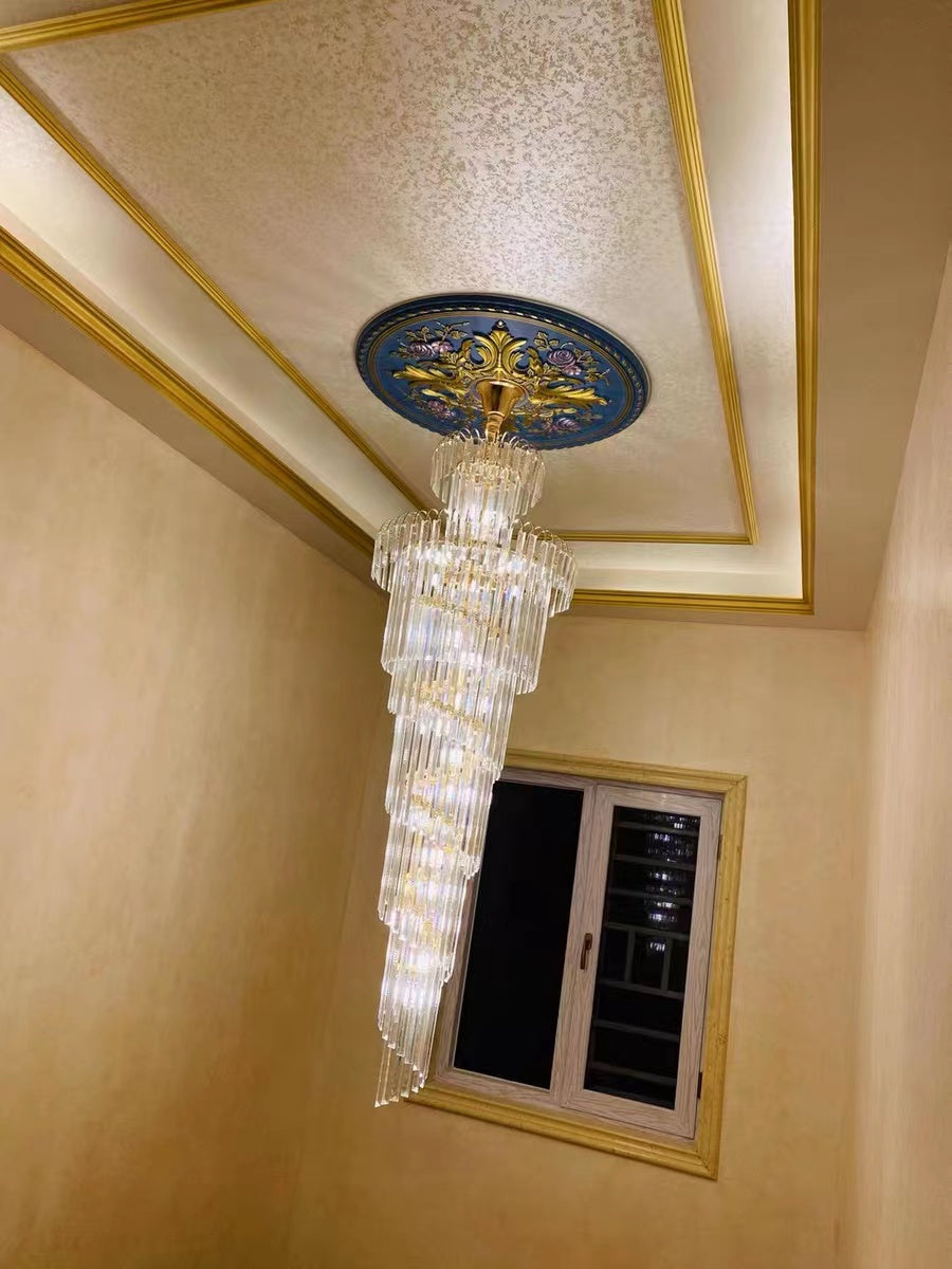 Tiered Foyer Staircase Spiral Crystal Chandelier Hotel Hall/ Entrance High Ceiling Pendant Lighting Fixture-Momo Lighting