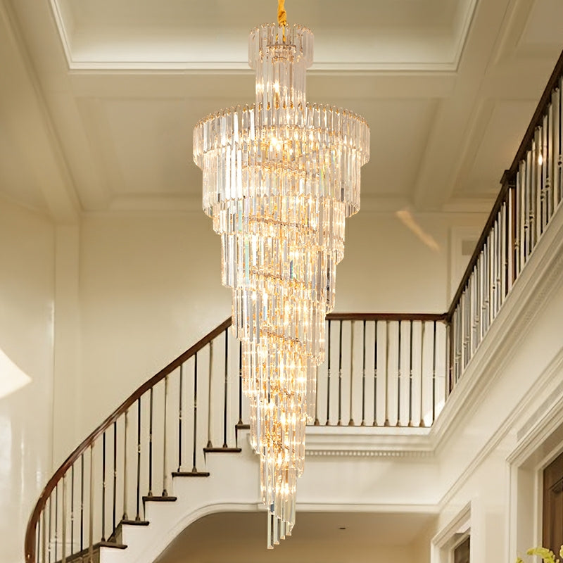 Tiered Foyer Staircase Spiral Crystal Chandelier Hotel Hall/ Entrance High Ceiling Pendant Lighting Fixture-Momo Lighting