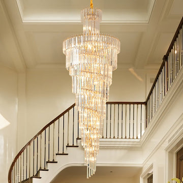 Tiered Foyer Staircase Spiral Crystal Chandelier Hotel Hall/ Entrance High Ceiling Pendant Lighting Fixture-Momo Lighting