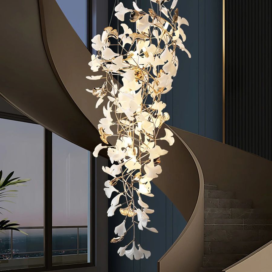 Tight Spiral Ginkgo Leaf Chandelier-Momo Lighting