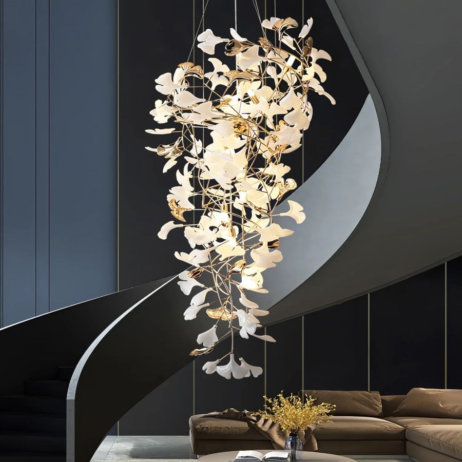 Tight Spiral Ginkgo Leaf Chandelier-Momo Lighting