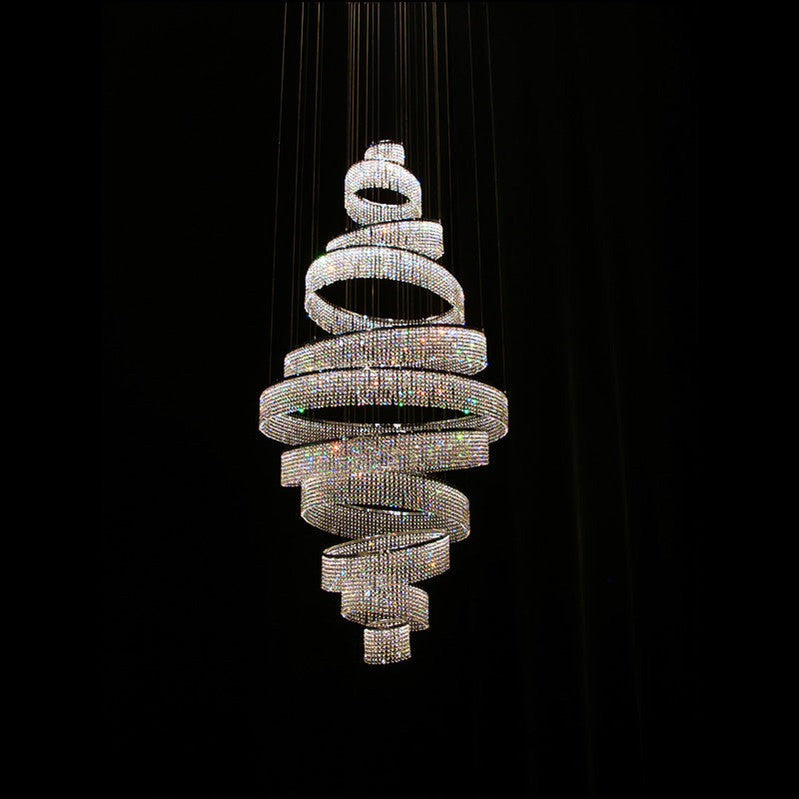 Traditional 11 Crystal Ring Chandelier for High Ceilings 36X118 Inch Modern Staircase Chandelier Lighting-Momo Lighting
