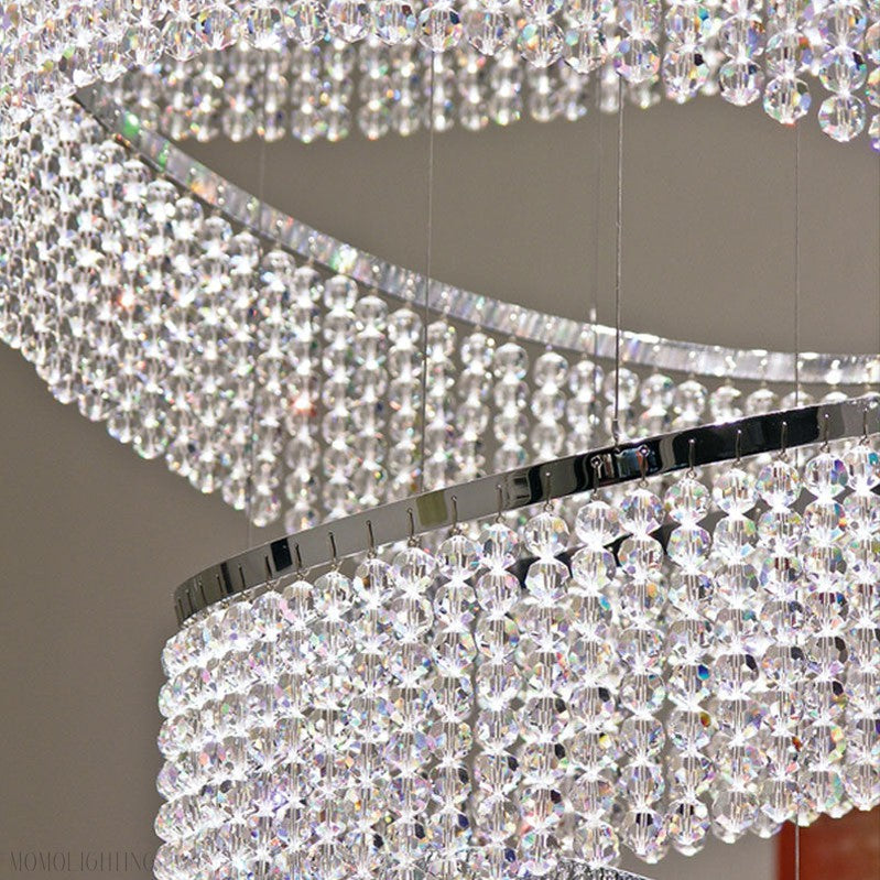 Traditional 11 Crystal Ring Chandelier for High Ceilings 36X118 Inch Modern Staircase Chandelier Lighting-Momo Lighting