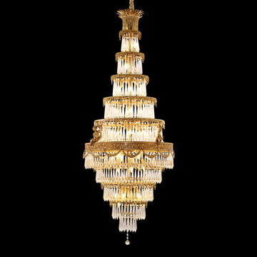 Traditional 35X83 Inch Big Foyer Lighting Cascading French Empire Brass and Crystal Chandelier-Momo Lighting