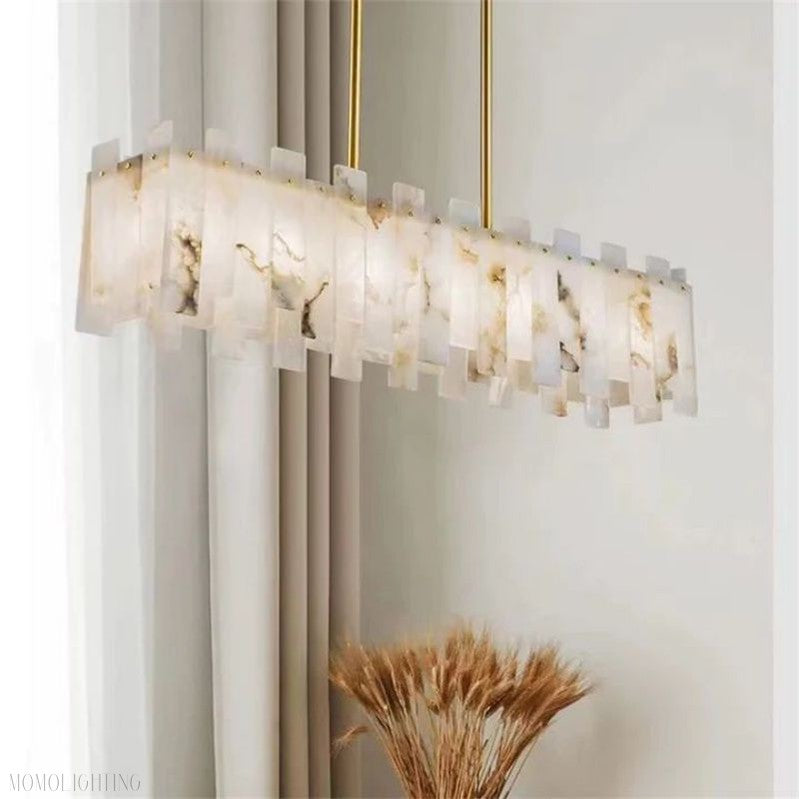 Venu Alabaster Linear Chandelier 39"-Momo Lighting