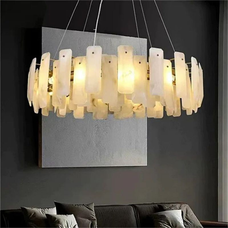 Venu Alabaster Round Chandelier-Momo Lighting
