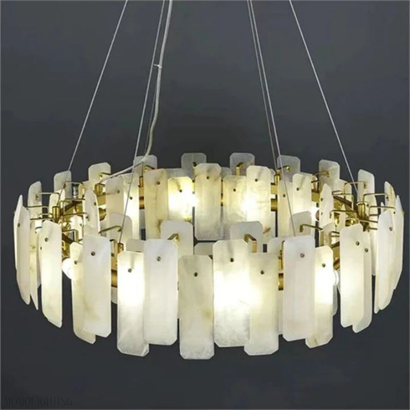 Venu Alabaster Round Chandelier-Momo Lighting