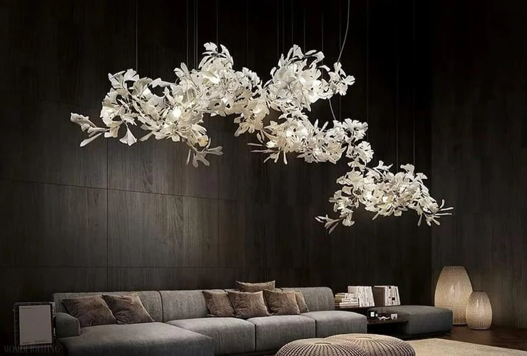 Vertical Modern Ceramic Ginkgo Tree Petal Chandelier 4 Size-Momo Lighting