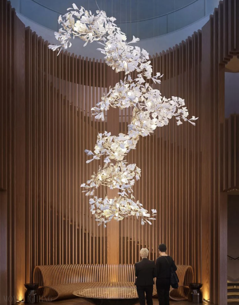 Vertical Modern Ceramic Ginkgo Tree Petal Chandelier 4 Size-Momo Lighting