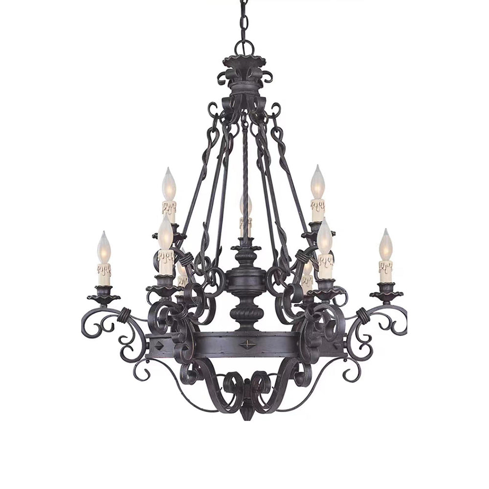 Vintage Iron Simple Candle Art Chandelier for Living Room / Villa / Stairs-Momo Lighting