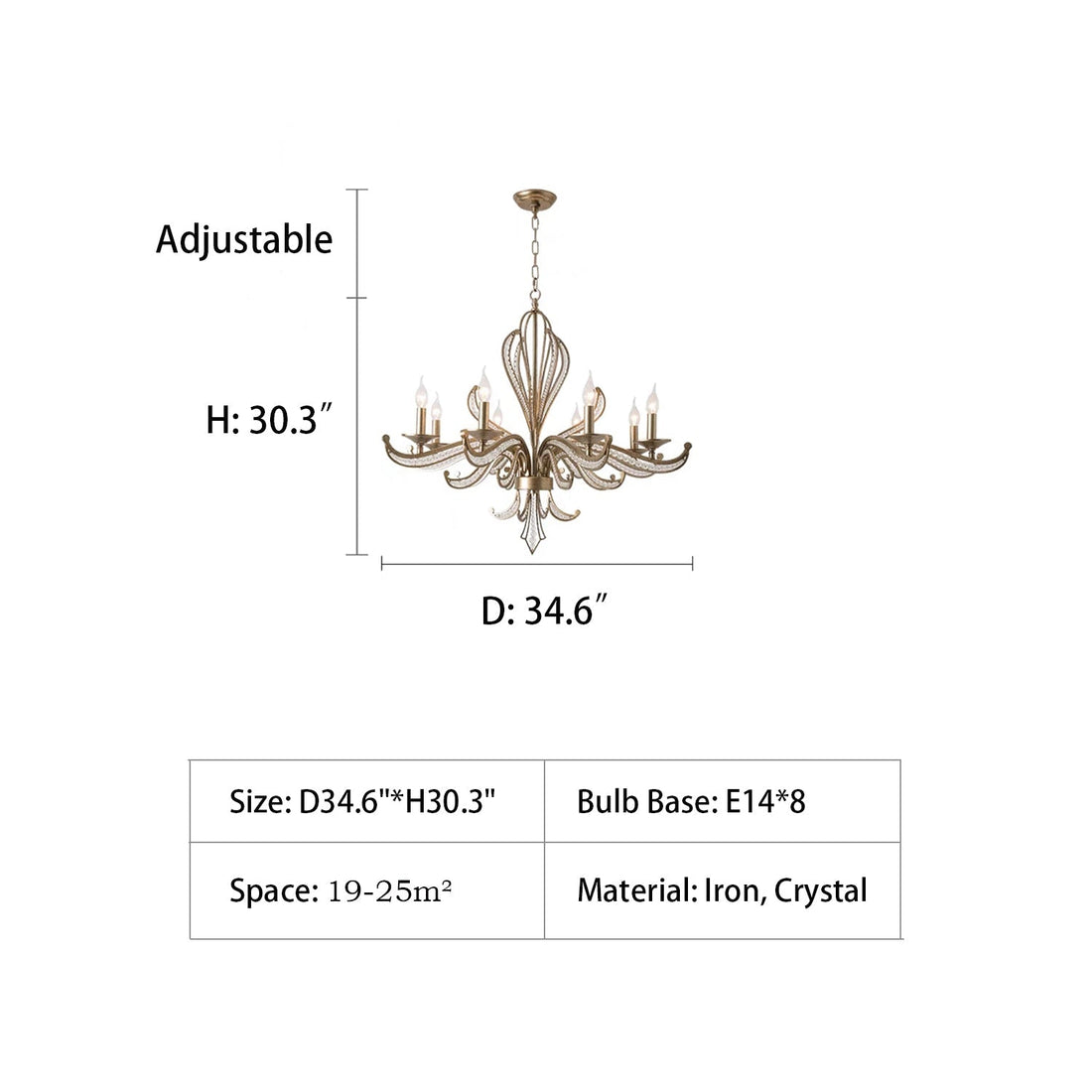 Vintage Style Silver Candle Chandelier for Living Room/Dining Room-Momo Lighting