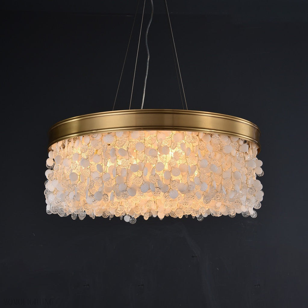 White Leaves Brass Framework Round Chandelier-Momo Lighting