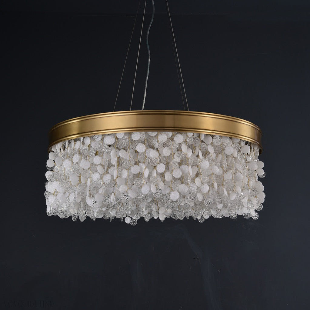 White Leaves Brass Framework Round Chandelier-Momo Lighting