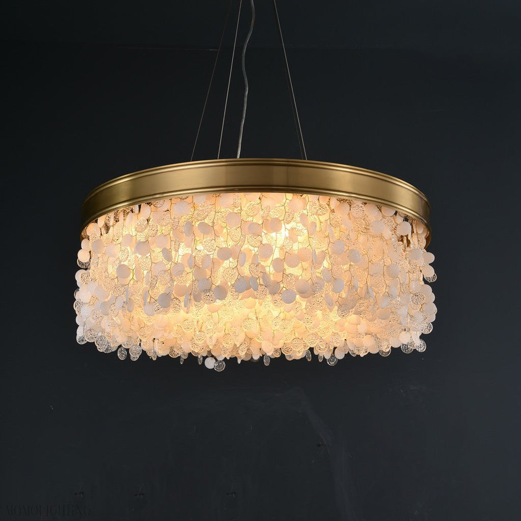 White Leaves Brass Framework Round Chandelier-Momo Lighting
