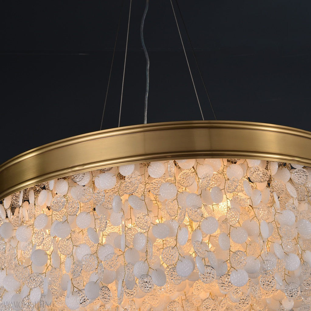 White Leaves Brass Framework Round Chandelier-Momo Lighting