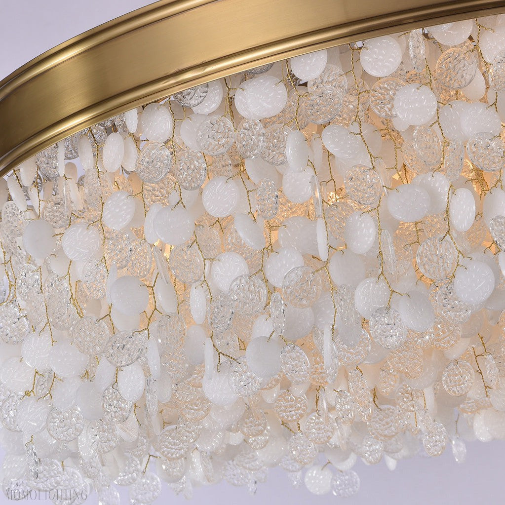 White Leaves Brass Framework Round Chandelier-Momo Lighting