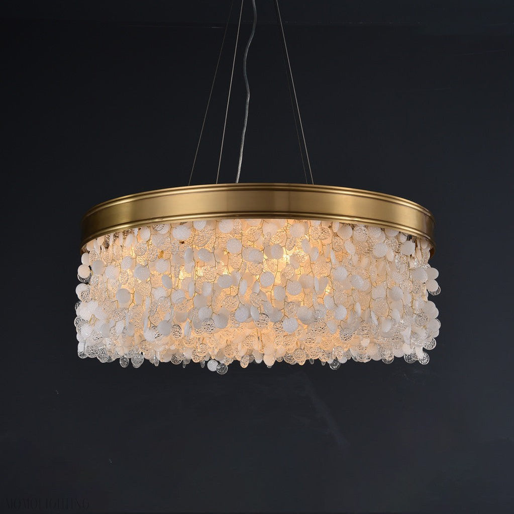 White Leaves Brass Framework Round Chandelier-Momo Lighting