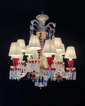 Custom Made Lustre 12 Lights Clear & Red Crystal Chandelier in Gold - Blushlighting