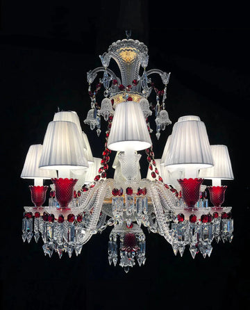 Custom Made Lustre 12 Lights Clear & Red Crystal Chandelier in Gold - Blushlighting