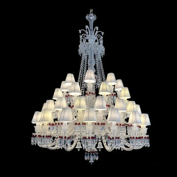 Custom Made Zanith Chandelier Clear & Red Crystal Lighting with Lampshades - Blushlighting