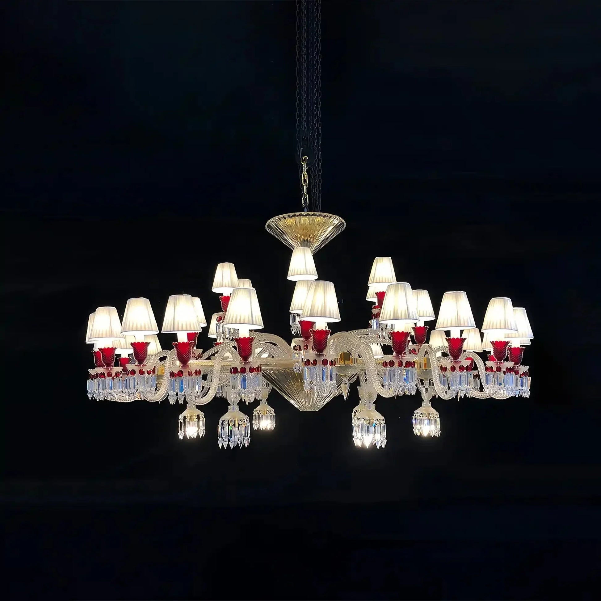 Customize Paris Chandelier Clear & Red Crystal Chandelier with 36 Lampshades - Blushlighting