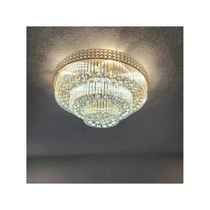 Extra Large Three Layers Round Luxury Flush Mounted Crystal Chandelier for Living Room - Blushlighting