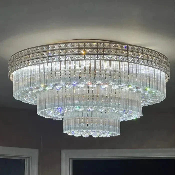 Extra Large Three Layers Round Luxury Flush Mounted Crystal Chandelier for Living Room - Blushlighting