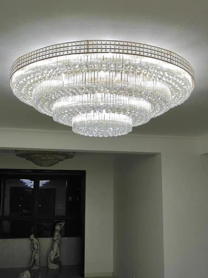 Extra Large Three Layers Round Luxury Flush Mounted Crystal Chandelier for Living Room - Blushlighting